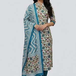 Bonoful Joypury Cotton Printed Three Pieces Blue