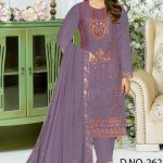 Embroidered Georgette Three-Piece Ladies Salwar Kameez Deep Ash Color