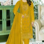 Embroidered Georgette Three-Piece Ladies Salwar Kameez Golden Color