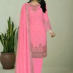 Round Neck with Heavy Embroidery Pink Color Salwar Kameez