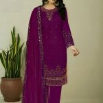 Round Neck with Heavy Embroidery Magenta Color Salwar Kameez