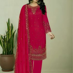 Round Neck with Heavy Embroidery Maroon Color Salwar Kameez