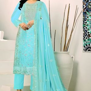 Exclusive Embroidery Work Salwar Kameez Blue Color