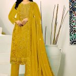 Exclusive Embroidery Work Salwar Kameez Golden Color