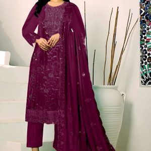 Exclusive Embroidery Work Salwar Kameez Magenta Color