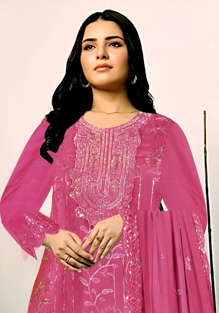 Exclusive Embroidery Work Salwar Kameez Pink Color - Image 2