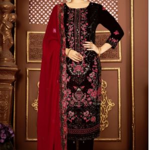 EXCLUSIVE RELSSA DESIGN DIGITAL PRINT CHINON SALWAR SUIT DHF D NO305 BLACK COLOR