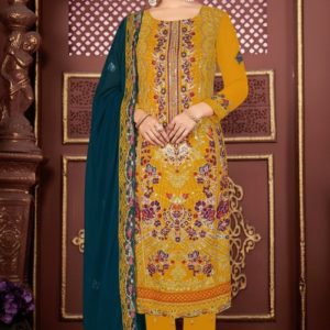 EXCLUSIVE RELSSA DESIGN DIGITAL PRINT CHINON SALWAR SUIT DHF D NO305 YELLOW COLOR