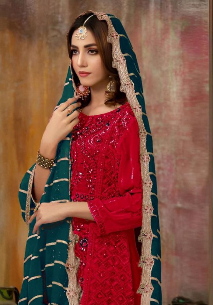 Embroidered Organza Suits Unstitched Luxury Collection Three Piece DHF-D-301 - Image 3