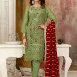 Embroidered Organza Suits Unstitched Luxury Collection Three Piece Green DHF-D-301
