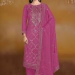 Exclusive Vipul Nora Designer Embroidered Chiffon Salwar Suit DHF Pink Color