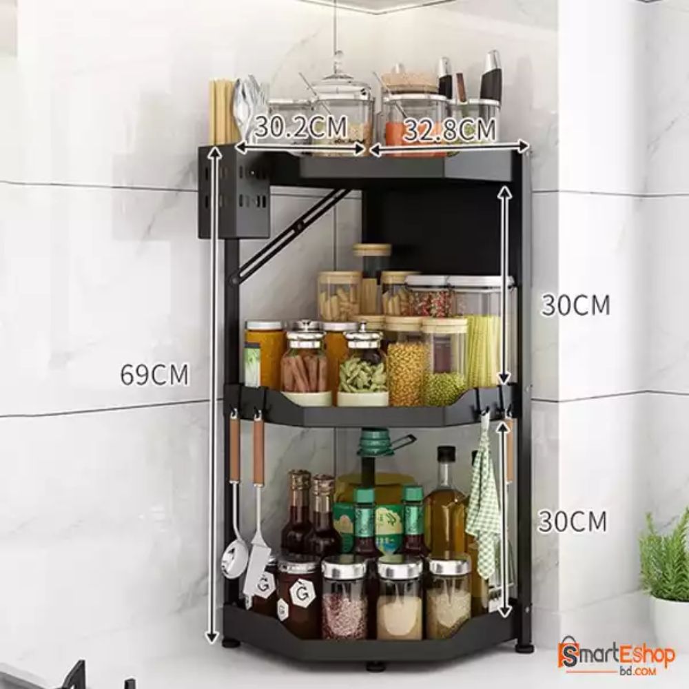 Folding Kitchen 3-Layer Carbon Steel Organizer Storage - Image 2