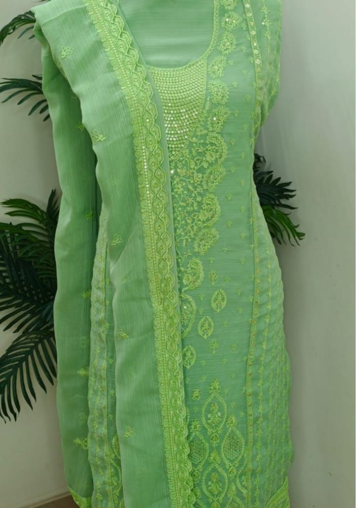 Full Body Embroidery Work Luxuary Shifon Party Dress Green Color - Image 2