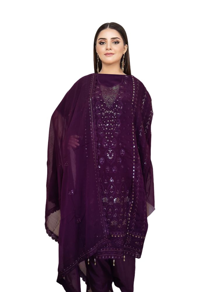 Full Body Embroidery Work Luxuary Shifon Party Dress Magenta Color - Image 2