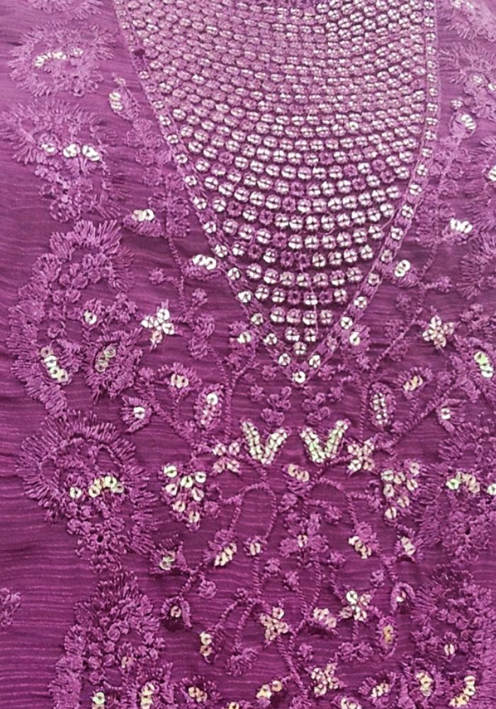 Full Body Embroidery Work Luxuary Shifon Party Dress Magenta Color - Image 3