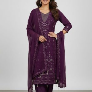 Full Body Embroidery Work Luxuary Shifon Party Dress Magenta Color