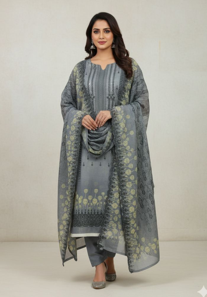 Gull Jee Premium Quality Soft Cotton Ash Color Three Pieces D34108