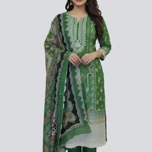 Gull Jee Premium Quality Soft Cotton Green Color Three Pieces D 34128