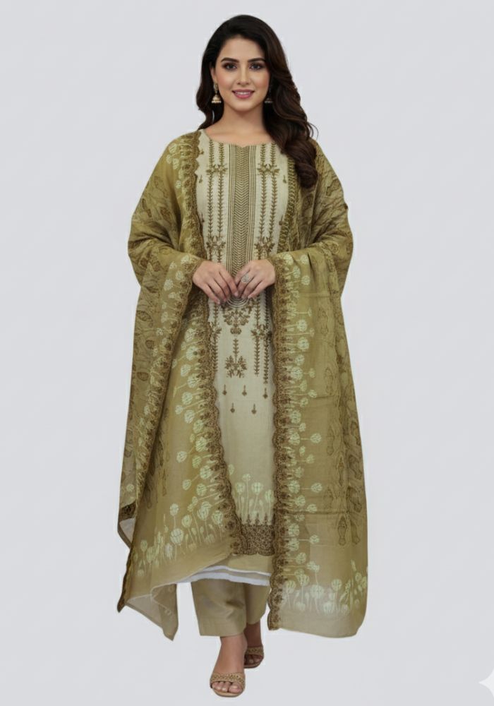 Gull Jee Premium Quality Soft Cotton Oliv Color Three Pieces D 34108