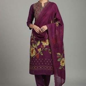 Gull Jee Pure Cotton Premium Quality Printed Three Pieces Salwar Kameez D34115 Marun Color
