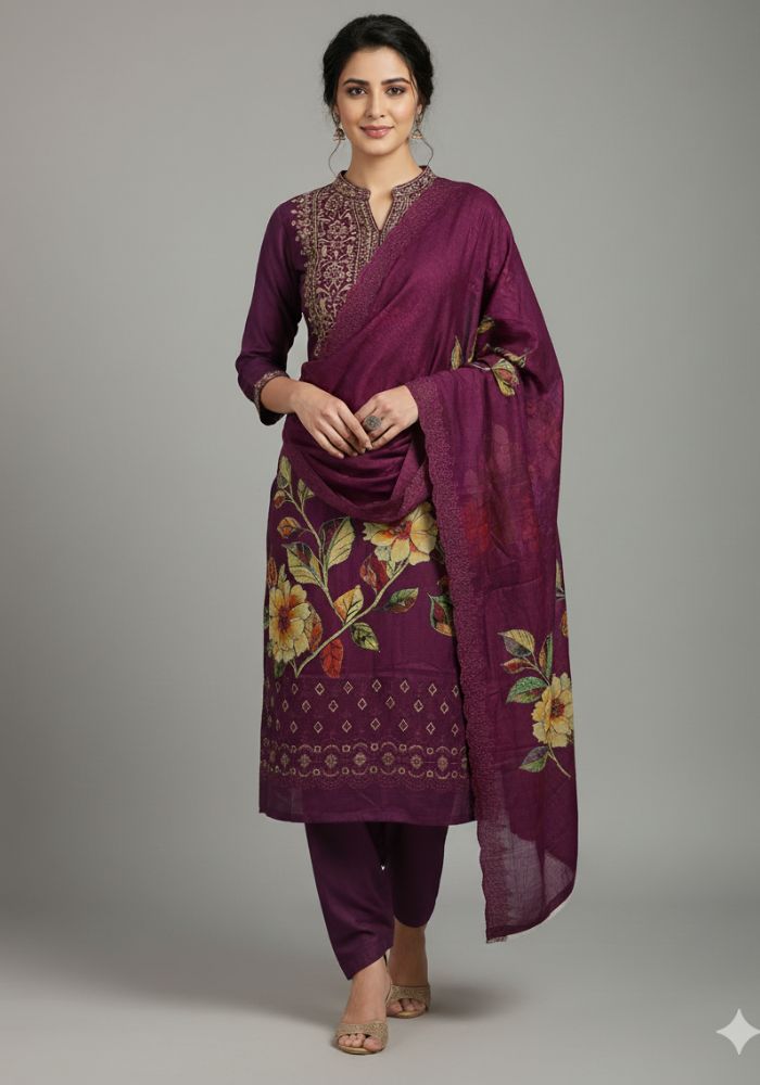 Gull Jee Pure Cotton Premium Quality Printed Three Pieces Salwar Kameez D34115 Marun Color