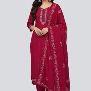 Heavy Embroidery Chinon Fabric Semi Stiched Peach Color Party Dress D 2165 S