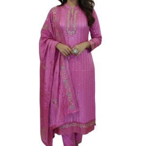 Heavy Embroidery Chinon Fabric Semi Stiched Pink Color Party Dress D 2165 P