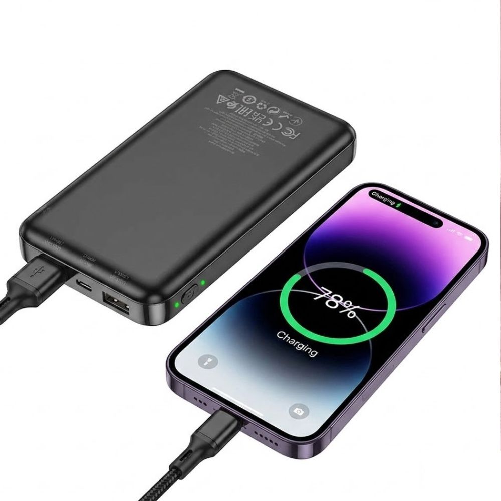 Hoco J100 10000mAh Power Bank With Dual USB Output, Type-C & Micro-USB Input – Black - Image 2