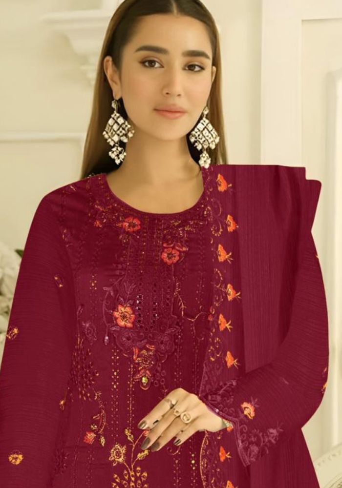 Vipul Fashion Party Wear Design Salwar Kameez Maroon - Image 2