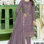 Luxury Embroidered Design Chiffon Salwar Kameez DHF 262 Deep Ash Color