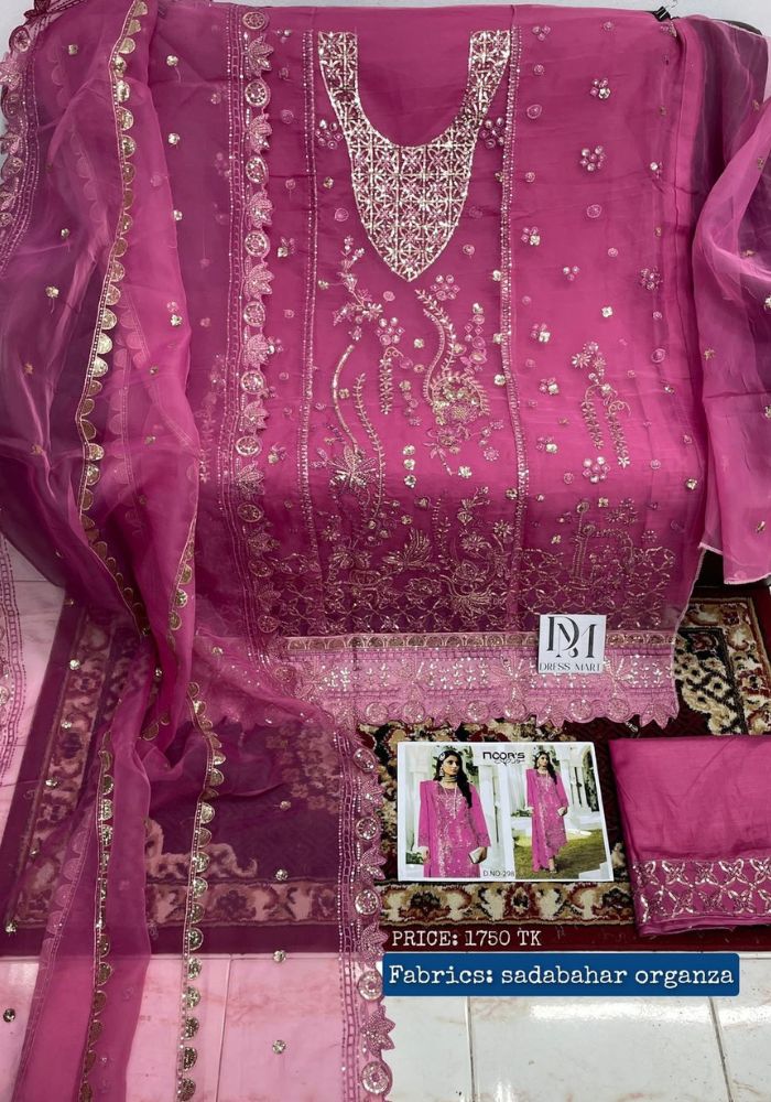 Luxury Embroidered Chiffon Salwar Suit with Organza Dupatta Magenta Color - Image 2