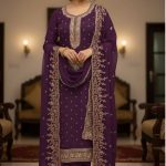 Luxury Embroidered Chiffon Suit with Organza Dupatta Magenta Color DHF