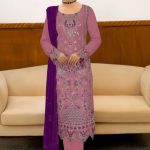 NOORS DESIGN DIGITAL PRINT EMBROIDERED CHINON SALWAR SUIT DHF D NO303 ONION COLOR