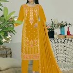 Heavy Embroydery Salwar Kameez Noor Style Golden Color Three Pieces