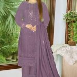 Heavy Embroydery Salwar Kameez Noor Style Deep Ash Three Pieces