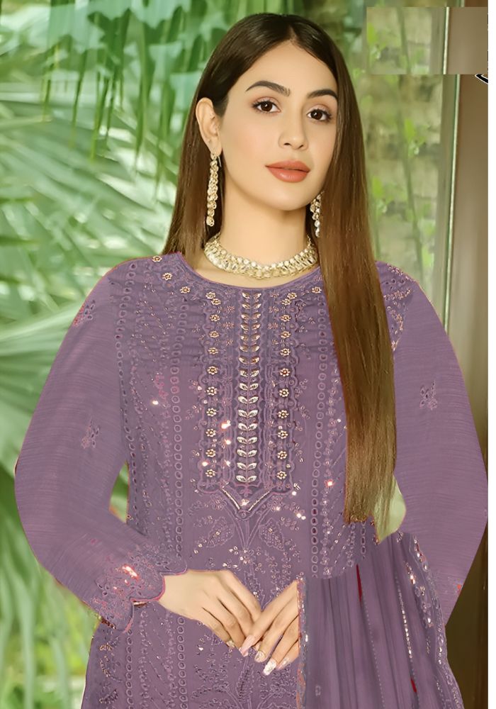 Heavy Embroydery Salwar Kameez Noor Style Deep Ash Three Pieces - Image 2