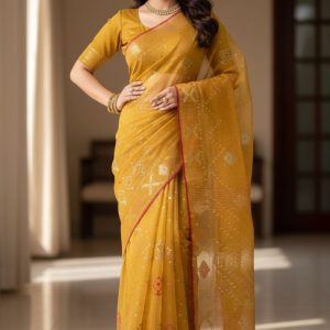 Original Dhakai Jamdani Sare Pure Cotton With Blouse Piece Brown Color DH 5