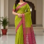 Original Dhakai Jamdani Saree Pure Cotton With Blouse Piece Green Color DH17
