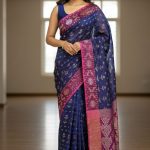 Original Dhakai Jamdani Saree Pure Cotton With Blouse Piece Navy Blue Color DH14