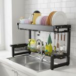 Over The Sink Dish Drying Rack 2 Tier Space-Saving Carbon Steel Kitchen Organizer