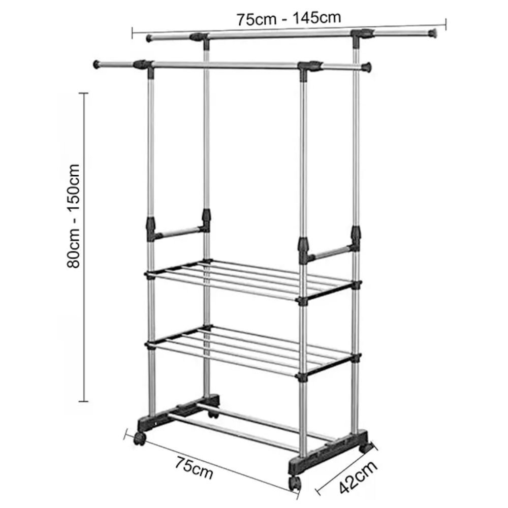Premium Double Rail Cloth Stand Stainless Steel - Image 2
