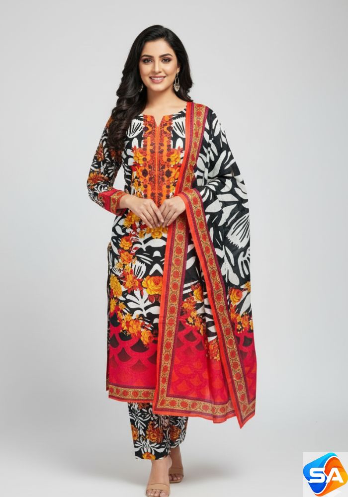 Premium Quality Pure Swis Cotton Printed Three Pieces RBL 27