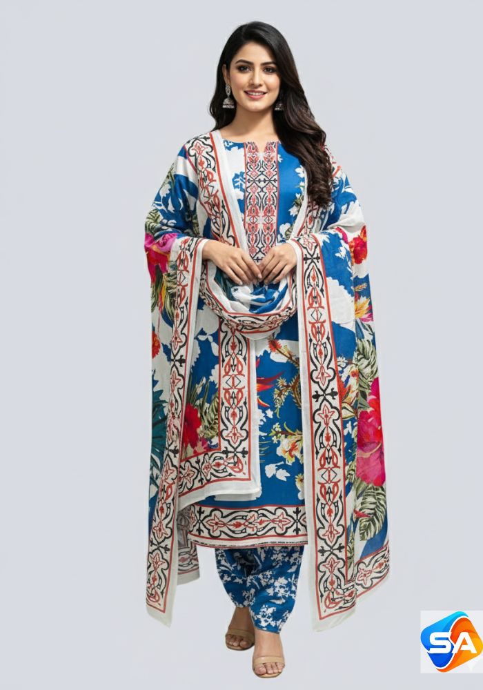 Premium Quality Pure Swis Cotton Printed Three Pieces RBL 01