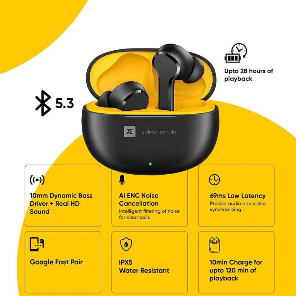 Realme T100 TechLife Bluetooth 5.3 TWS Earbuds - Image 2