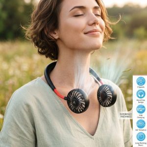 Rechargeable Neck Fan With Colorful LED Light For Kitchen or Sports With 2000 mah Battery