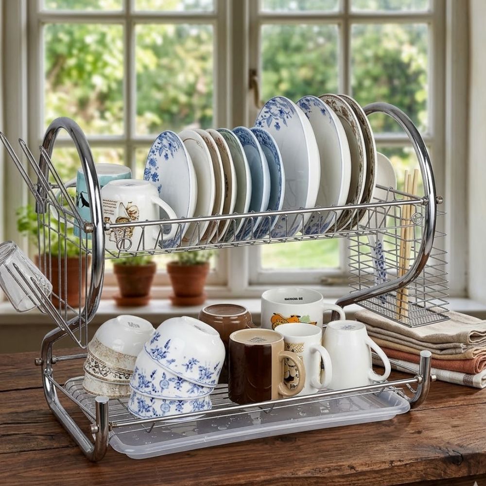 Stainless Steel 2 Layer Dish Drainer Kitchen Rack - Image 2