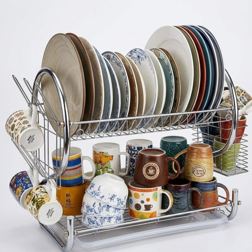 Stainless Steel 2 Layer Dish Drainer Kitchen Rack