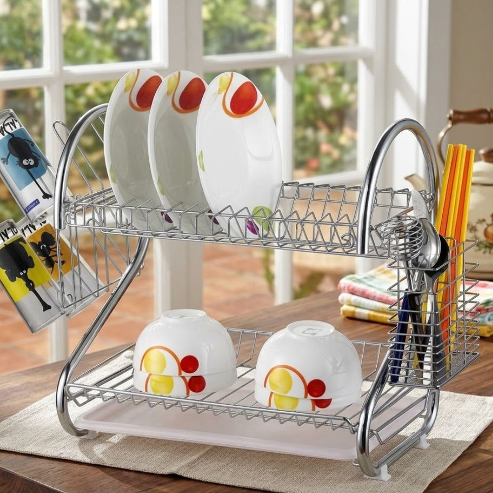 Stainless Steel 2 Layer Dish Drainer Kitchen Rack - Image 3