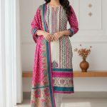 Unstitch Premium Cotton Ganga Mirror Work Three-Piece Red Color