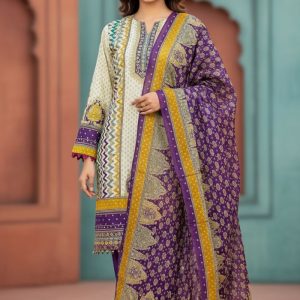 Unstitch Premium Cotton Ganga Mirror Work Three-Piece Purple Color